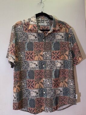 Tommy Bahama Button-Front Hawaiian Shirt - Coral, Teal, Cream, Brown